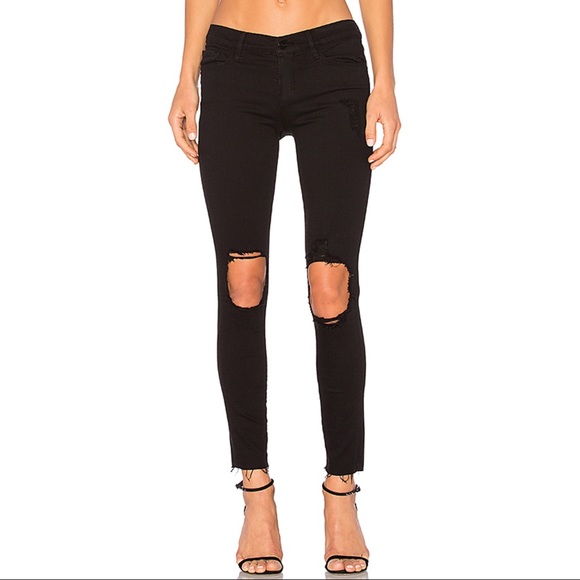 REVOLVE FRAME Black Skinny Jeanne Crop Distressed - Picture 1 of 8